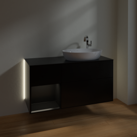 Тумба под раковину Villeroy & Boch Finion 120х50,1 см с подсветкой МДФ черный матовый лак/стекло черное матовое G922PDPD