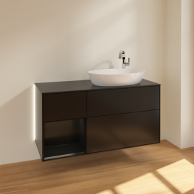 Тумба под раковину Villeroy & Boch Finion 120х50,1 см с подсветкой МДФ черный матовый лак/стекло черное матовое G922PDPD