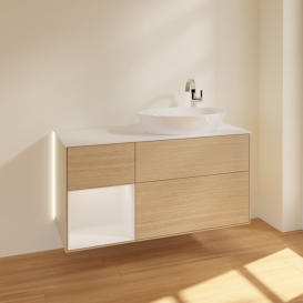 Тумба под раковину Villeroy & Boch Finion 120х50,1 см с подсветкой МДФ шпон дуба/стекло белое матовое G921GFPC