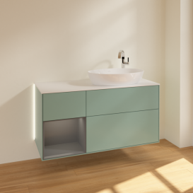 Тумба под раковину Villeroy & Boch Finion 120х50,1 см с подсветкой МДФ оливковый матовый лак/стекло белое матовое G921GKGM