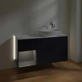 Тумба под раковину Villeroy & Boch Finion 120х50,1 см с подсветкой МДФ темно-синий матовый лак/стекло белое матовое G921GKHG