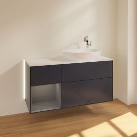 Тумба под раковину Villeroy & Boch Finion 120х50,1 см с подсветкой МДФ темно-синий матовый лак/стекло белое матовое G921GKHG