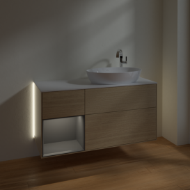 Тумба под раковину Villeroy & Boch Finion 120х50,1 см с подсветкой МДФ шпон дуба/стекло белое матовое G921GKPC