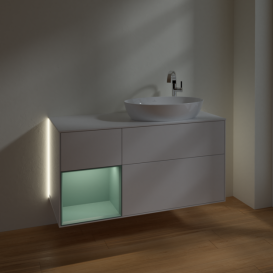 Тумба под раковину Villeroy & Boch Finion 120х50,1 см с подсветкой МДФ глянцевый белый лак/стекло белое матовое G921GMGF