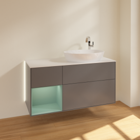 Тумба під раковину Villeroy & Boch Finion 120х50,1 см з підсвічуванням антрацит матовий лак/скло біле матове G921GMGK