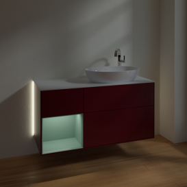 Тумба под раковину Villeroy & Boch Finion 120х50,1 см с подсветкой МДФ пион матовый лак/стекло белое матовое G921GMHB