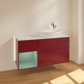 Тумба под раковину Villeroy & Boch Finion 120х50,1 см с подсветкой МДФ пион матовый лак/стекло белое матовое G921GMHB