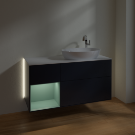 Тумба под раковину Villeroy & Boch Finion 120х50,1 см с подсветкой МДФ темно-синий матовый лак/стекло белое матовое G921GMHG