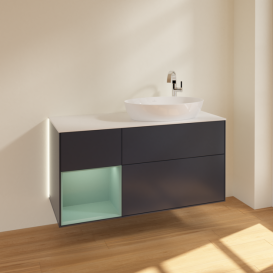 Тумба под раковину Villeroy & Boch Finion 120х50,1 см с подсветкой МДФ темно-синий матовый лак/стекло белое матовое G921GMHG