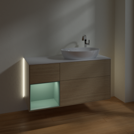 Тумба под раковину Villeroy & Boch Finion 120х50,1 см с подсветкой МДФ шпон дуба/стекло белое матовое G921GMPC