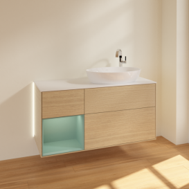 Тумба под раковину Villeroy & Boch Finion 120х50,1 см с подсветкой МДФ шпон дуба/стекло белое матовое G921GMPC