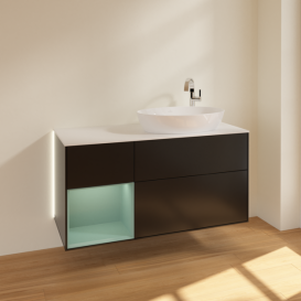 Тумба под раковину Villeroy & Boch Finion 120х50,1 см с подсветкой МДФ черный матовый лак/стекло белое матовое G921GMPD