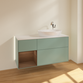 Тумба под раковину Villeroy & Boch Finion 120х50,1 см с подсветкой МДФ оливковый матовый лак/стекло белое матовое G921GNGM