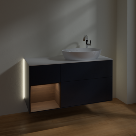 Тумба под раковину Villeroy & Boch Finion 120х50,1 см с подсветкой МДФ темно-синий матовый лак/стекло белое матовое G921GNHG