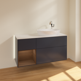 Тумба под раковину Villeroy & Boch Finion 120х50,1 см с подсветкой МДФ темно-синий матовый лак/стекло белое матовое G921GNHG