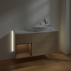 Тумба под раковину Villeroy & Boch Finion 120х50,1 см с подсветкой МДФ шпон дуба/стекло белое матовое  G921GNPC