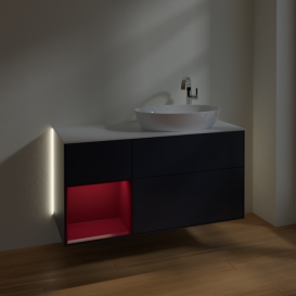 Тумба под раковину Villeroy & Boch Finion 120х50,1 см с подсветкой МДФ темно-синий матовый лак/стекло белое матовое G921HBHG