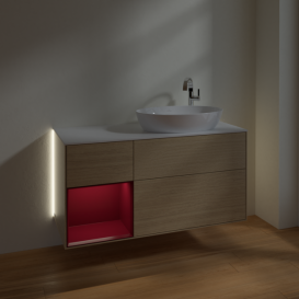 Тумба под раковину Villeroy & Boch Finion 120х50,1 см с подсветкой МДФ шпон дуба/стекло белое матовое G921HBPC