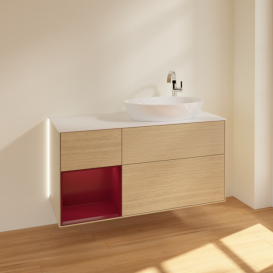 Тумба под раковину Villeroy & Boch Finion 120х50,1 см с подсветкой МДФ шпон дуба/стекло белое матовое G921HBPC