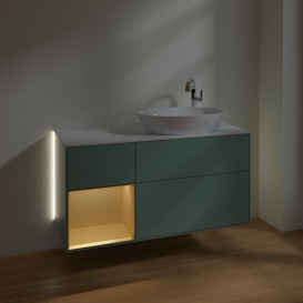 Тумба под раковину Villeroy & Boch Finion 120х50,1 см с подсветкой МДФ оливковый матовый лак/стекло белое матовое G921HFGM