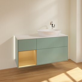 Тумба под раковину Villeroy & Boch Finion 120х50,1 см с подсветкой МДФ оливковый матовый лак/стекло белое матовое G921HFGM