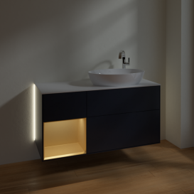 Тумба под раковину Villeroy & Boch Finion 120х50,1 см с подсветкой МДФ темно-синий матовый лак/стекло белое матовое G921HFHG