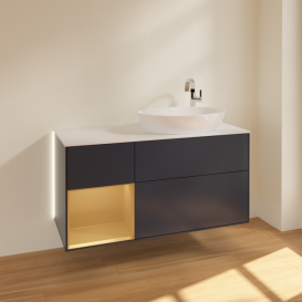Тумба под раковину Villeroy & Boch Finion 120х50,1 см с подсветкой МДФ темно-синий матовый лак/стекло белое матовое G921HFHG