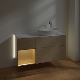 Тумба под раковину Villeroy & Boch Finion 120х50,1 см с подсветкой МДФ шпон дуба/стекло белое матовое G921HFPC