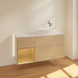 Тумба под раковину Villeroy & Boch Finion 120х50,1 см с подсветкой МДФ шпон дуба/стекло белое матовое G921HFPC