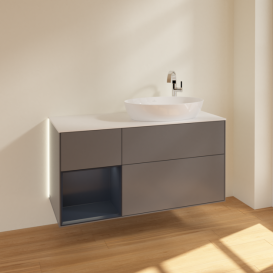 Тумба под раковину Villeroy & Boch Finion 120х50,1 см с подсветкой МДФ антрацит матовый лак/стекло белое матовое G921HGGK