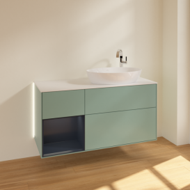 Тумба под раковину Villeroy & Boch Finion 120х50,1 см с подсветкой МДФ оливковый матовый лак/стекло белое матовое G921HGGM