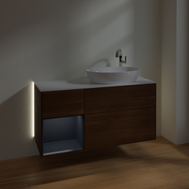 Тумба під раковину Villeroy & Boch Finion 120х50,1 см із підсвічуванням МДФ шпон волоського горіха/скло біле матове G921HGGN