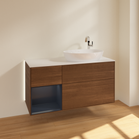 Тумба під раковину Villeroy & Boch Finion 120х50,1 см із підсвічуванням МДФ шпон волоського горіха/скло біле матове G921HGGN