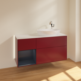 Тумба под раковину Villeroy & Boch Finion 120х50,1 см с подсветкой МДФ пион матовый лак/стекло белое матово G921HGHB