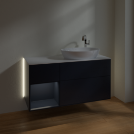 Тумба под раковину Villeroy & Boch Finion 120х50,1 см с подсветкой МДФ темно-синий матовый лак/стекло белое матовое G921HGHG
