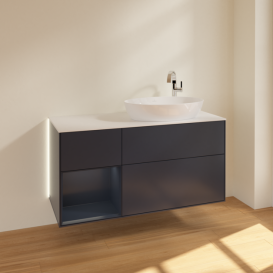 Тумба под раковину Villeroy & Boch Finion 120х50,1 см с подсветкой МДФ темно-синий матовый лак/стекло белое матовое G921HGHG