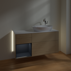 Тумба под раковину Villeroy & Boch Finion 120х50,1 см с подсветкой МДФ шпон дуба/стекло белое матовое G921HGPC