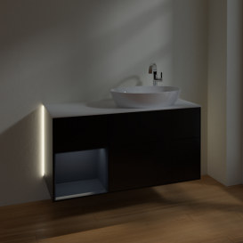 Тумба под раковину Villeroy & Boch Finion 120х50,1 см с подсветкой МДФ черный матовый лак/стекло белое матовое G921HGPD