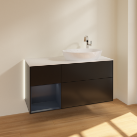 Тумба под раковину Villeroy & Boch Finion 120х50,1 см с подсветкой МДФ черный матовый лак/стекло белое матовое G921HGPD