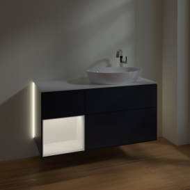 Тумба под раковину Villeroy & Boch Finion 120х50,1 см с подсветкой МДФ темно-синий матовый лак/стекло белое матовое G921MTHG