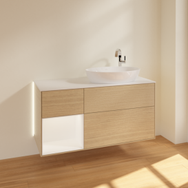 Тумба под раковину Villeroy & Boch Finion 120х50,1 см с подсветкой МДФ шпон дуба/стекло белое матовое G921MTPC