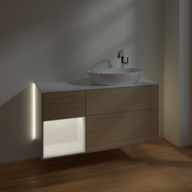 Тумба под раковину Villeroy & Boch Finion 120х50,1 см с подсветкой МДФ шпон дуба/стекло белое матовое G921MTPC