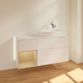 Тумба под раковину Villeroy & Boch Finion 120х50,1 см с подсветкой МДФ глянцевый белый лак/стекло белое матовое G921PCGF