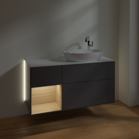 Тумба под раковину Villeroy & Boch Finion 120х50,1 см с подсветкой МДФ антрацит матовый лак/стекло белое матовое G921PCGK