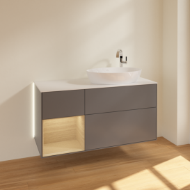 Тумба под раковину Villeroy & Boch Finion 120х50,1 см с подсветкой МДФ антрацит матовый лак/стекло белое матовое G921PCGK