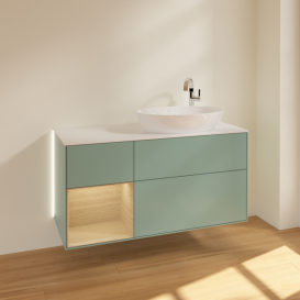 Тумба под раковину Villeroy & Boch Finion 120х50,1 см с подсветкой МДФ оливковый матовый лак/стекло белое матовое G921PCGM