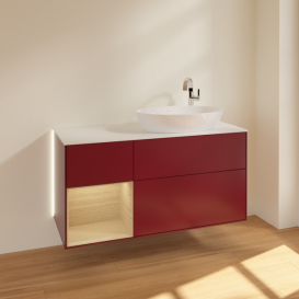 Тумба под раковину Villeroy & Boch Finion 120х50,1 см с подсветкой МДФ пион матовый лак/стекло белое матово G921PCHB