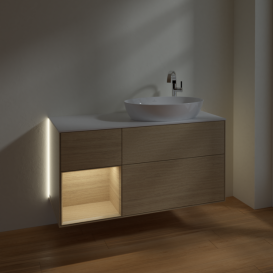 Тумба под раковину Villeroy & Boch Finion 120х50,1 см с подсветкой МДФ шпон дуба/стекло белое матовое G921PCPC