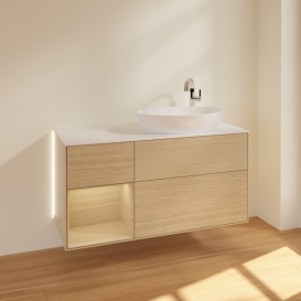 Тумба под раковину Villeroy & Boch Finion 120х50,1 см с подсветкой МДФ шпон дуба/стекло белое матовое G921PCPC