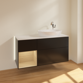 Тумба под раковину Villeroy & Boch Finion 120х50,1 см с подсветкой МДФ черный матовый лак/стекло белое матовое G921PCPD